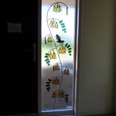 installed fantail with kowhai custom leadlight llw