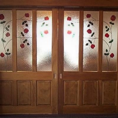 installed red rose door panel custom leadlight set llw