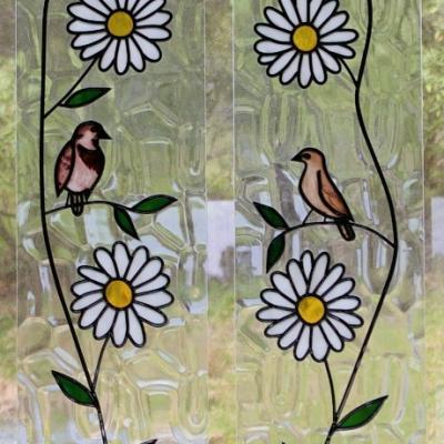 sparrows with daisies custom leadlight llw