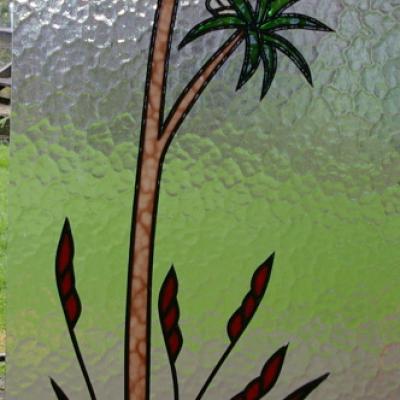 palm tree with flax custom leadlight llw