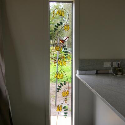 installed fantail with kowhai leadlight llw