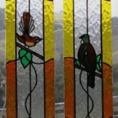 native birds with colourful border custom leadlight design LLW