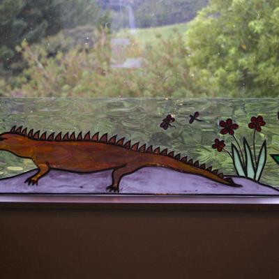 lizard with flowers custom leadlight design