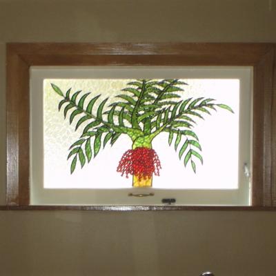 installed nikau palm tree leadlight window llw