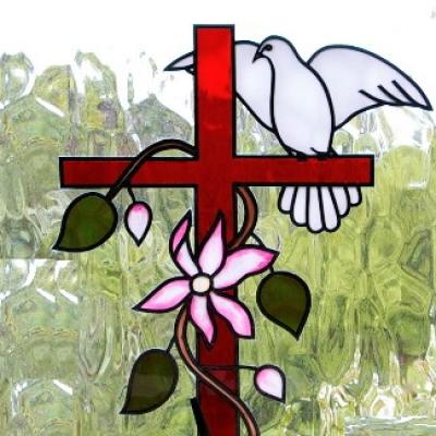 christian cross with dove and flower llw