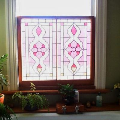 custom pink bathroom leadlight llw