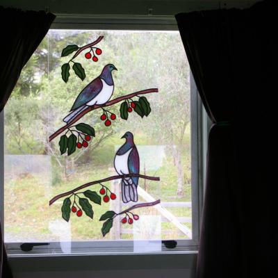 kereru with berries 2 custom leadlight llw