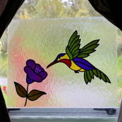 hummingbird leadlight with flower llw